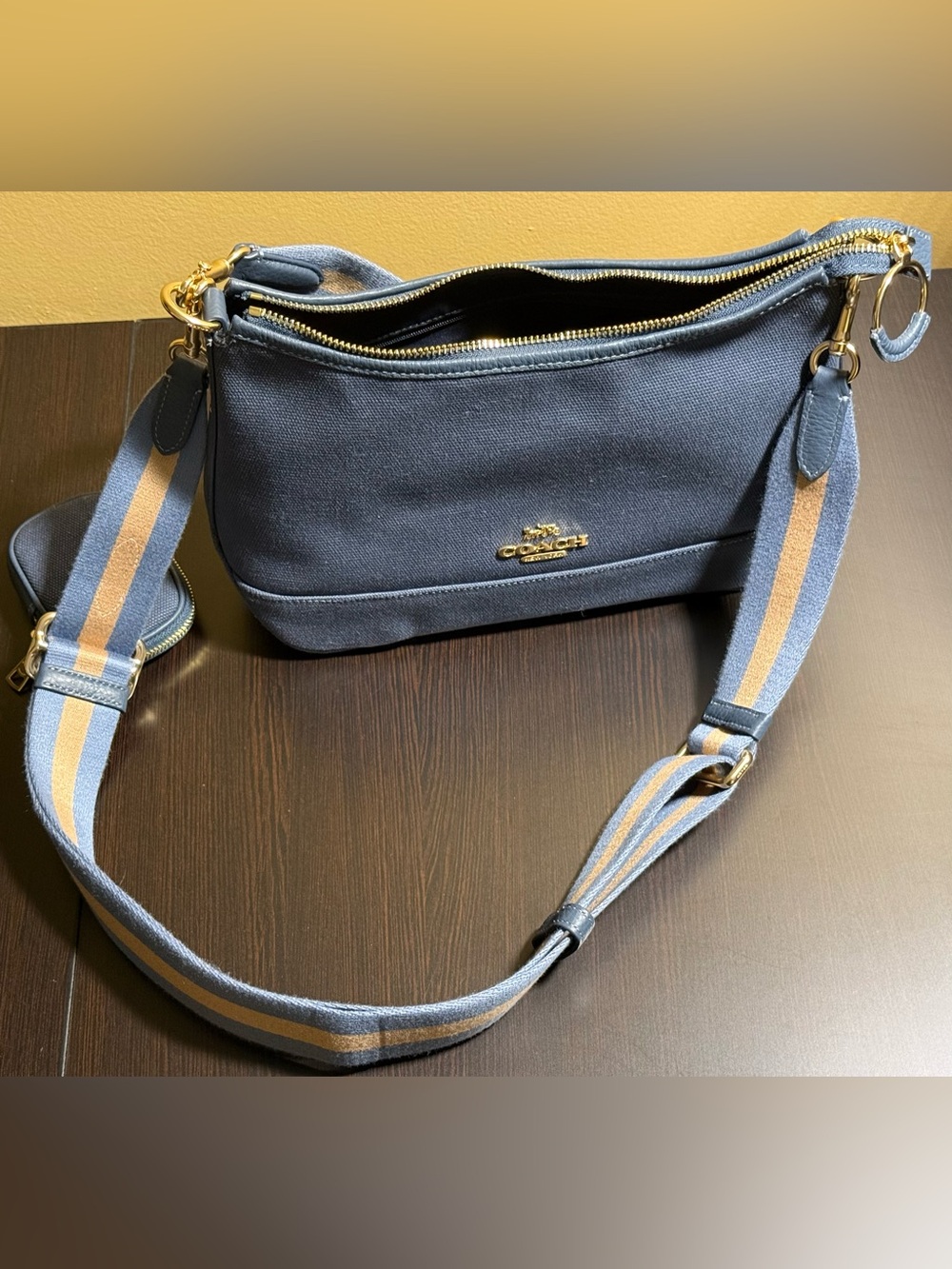 Coach Navy Canvas Shoulder Bag with Coin Pouch - Picture 8 of 11